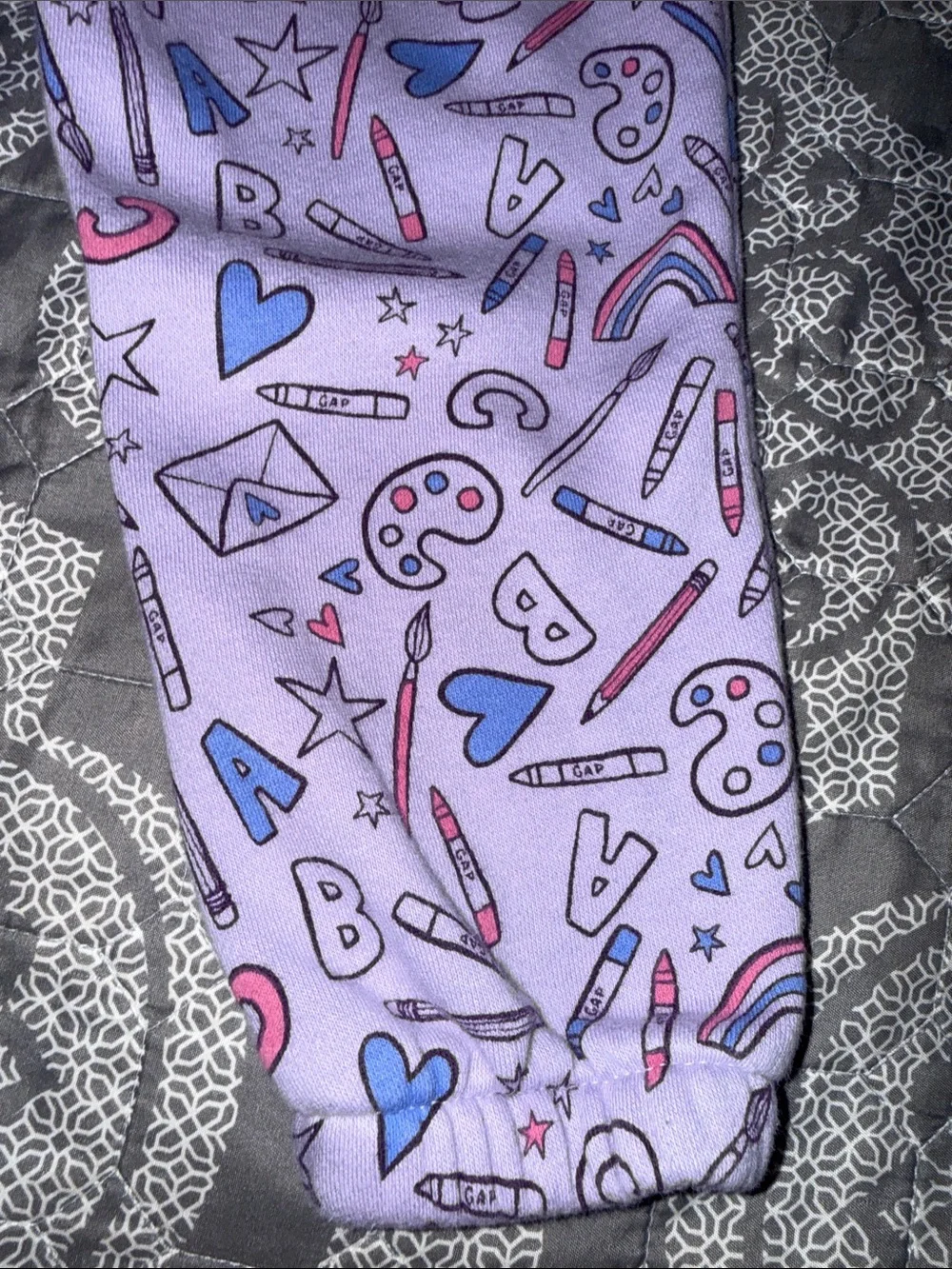 GAP Lavender Doodle Print Hooded matching Jogger Suit with Pink & Blue Accents